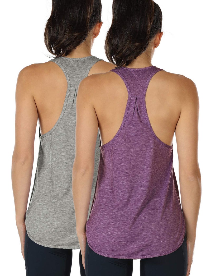 icyzone Workout Tank Tops for Women - Athletic Yoga Tops, Racerback Running Tank Top,Grey/Grape,Small - Image 1